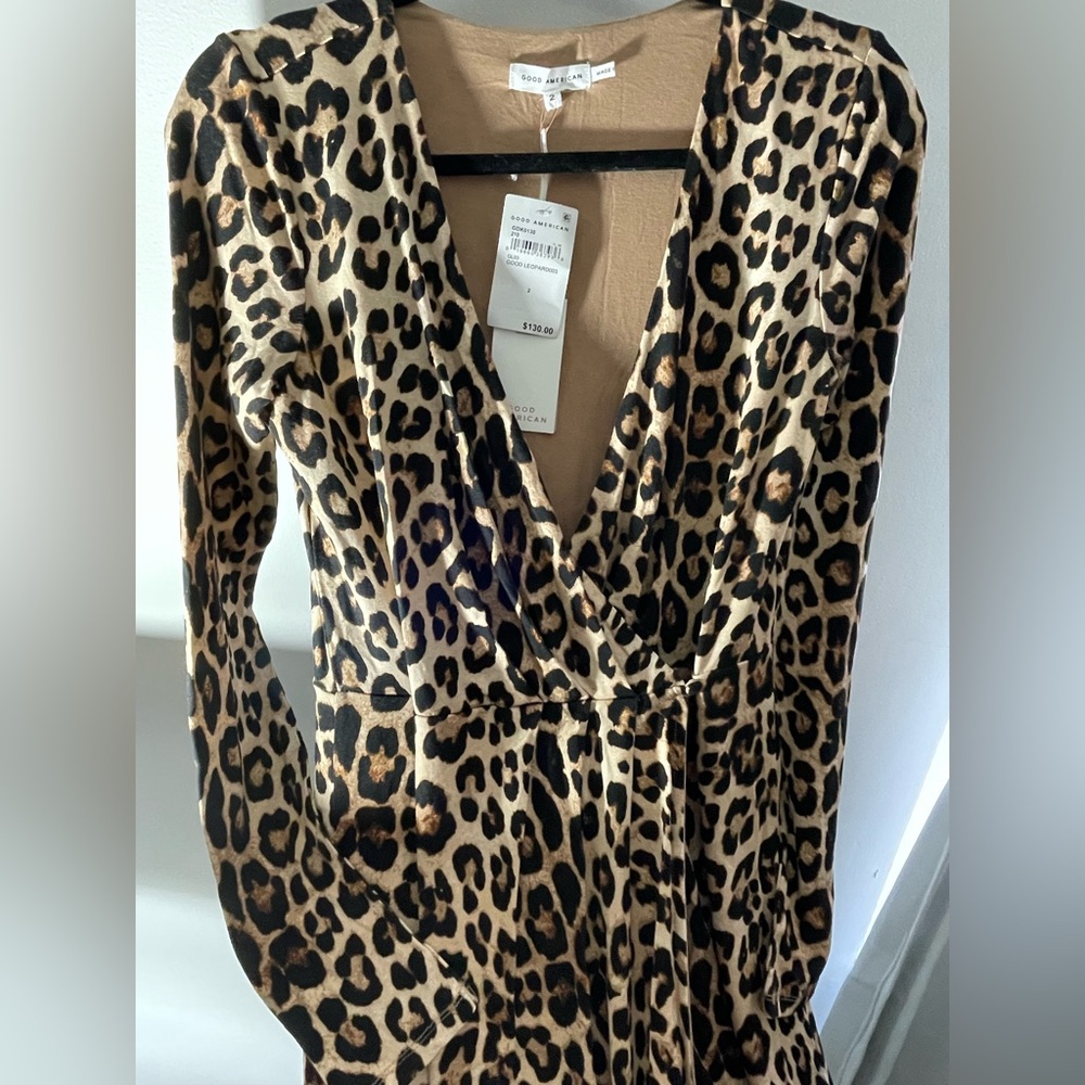 Good American Leopard Long Sleeve Dress